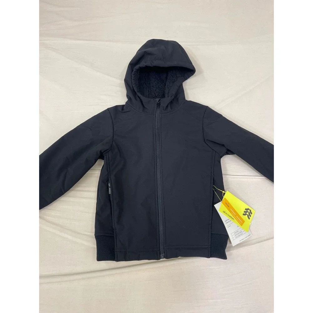 All in Motion Boys Softshell Fleece Jacket Black Hooded Full Zip Size M 8 NWT